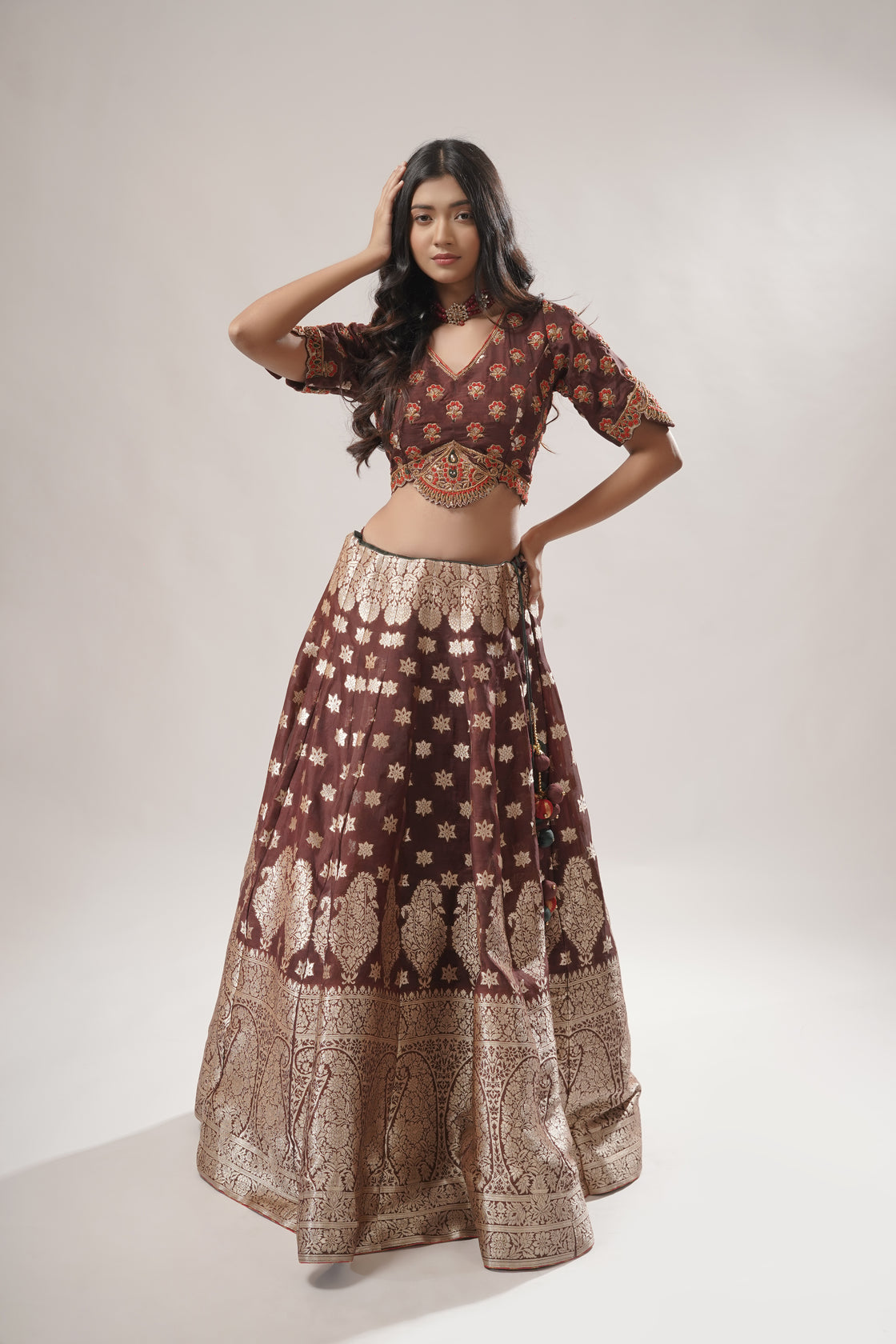 Pure Banarasi Lehenga with Embroidered Waist Belt