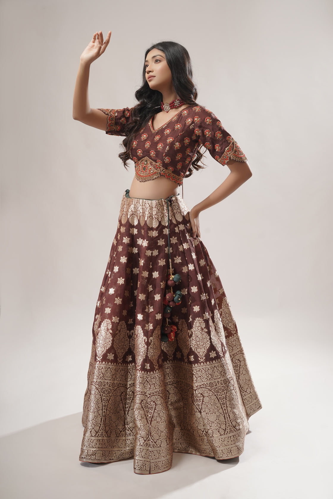 Pure Banarasi Lehenga with Embroidered Waist Belt