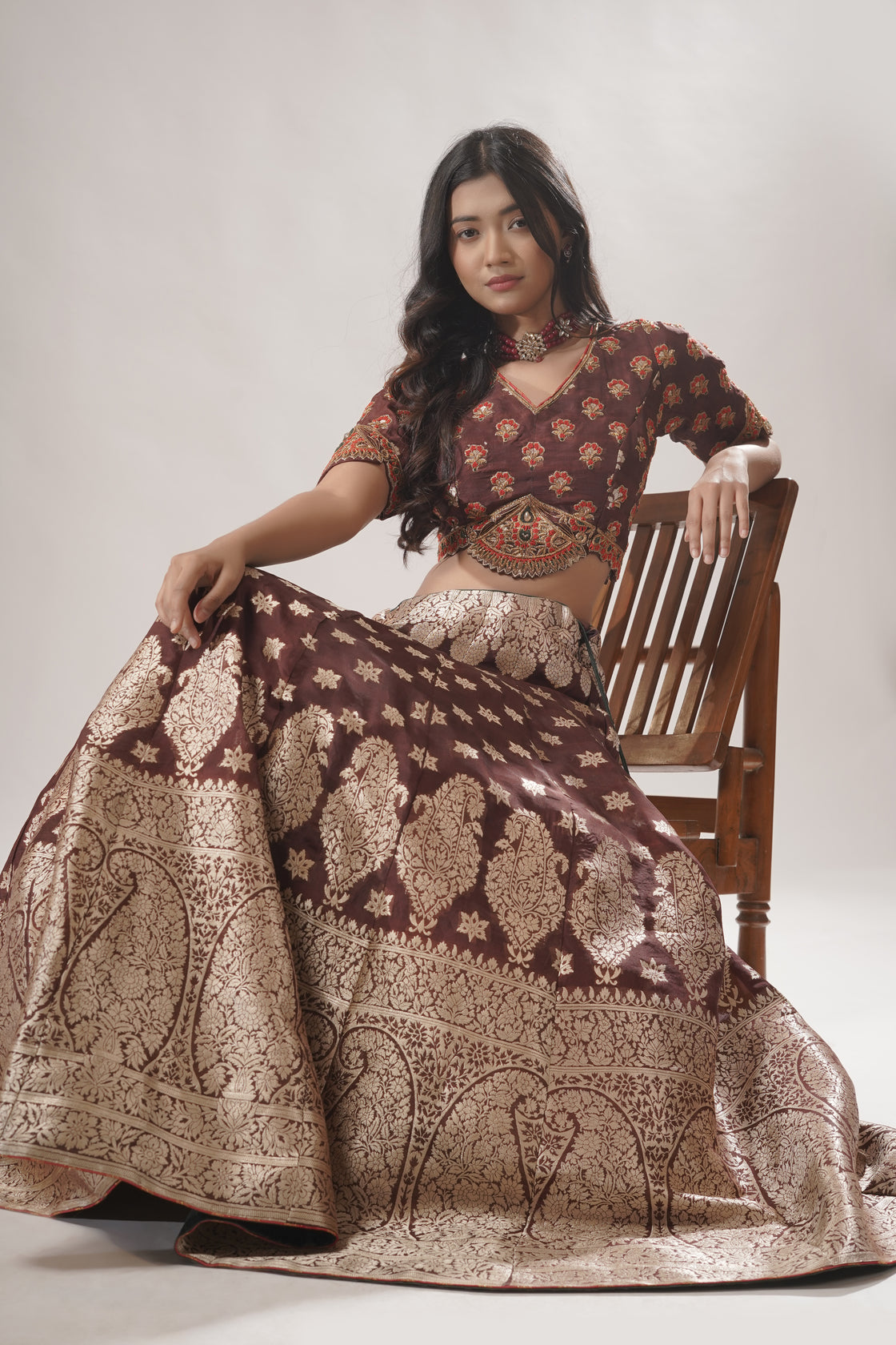 Pure Banarasi Lehenga with Embroidered Waist Belt